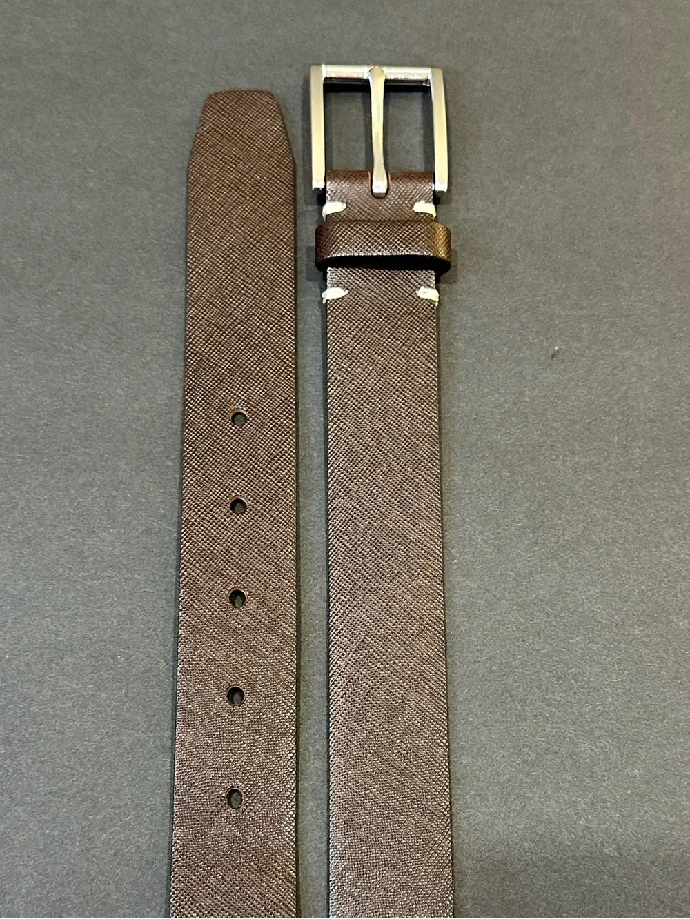Banana Republic Brown Saffiano Leather Belt Silver Buckle Modern 40 USA